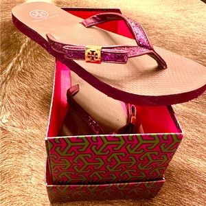 Tory Burch Carey Glitter Flip Flop Size 10 Purple